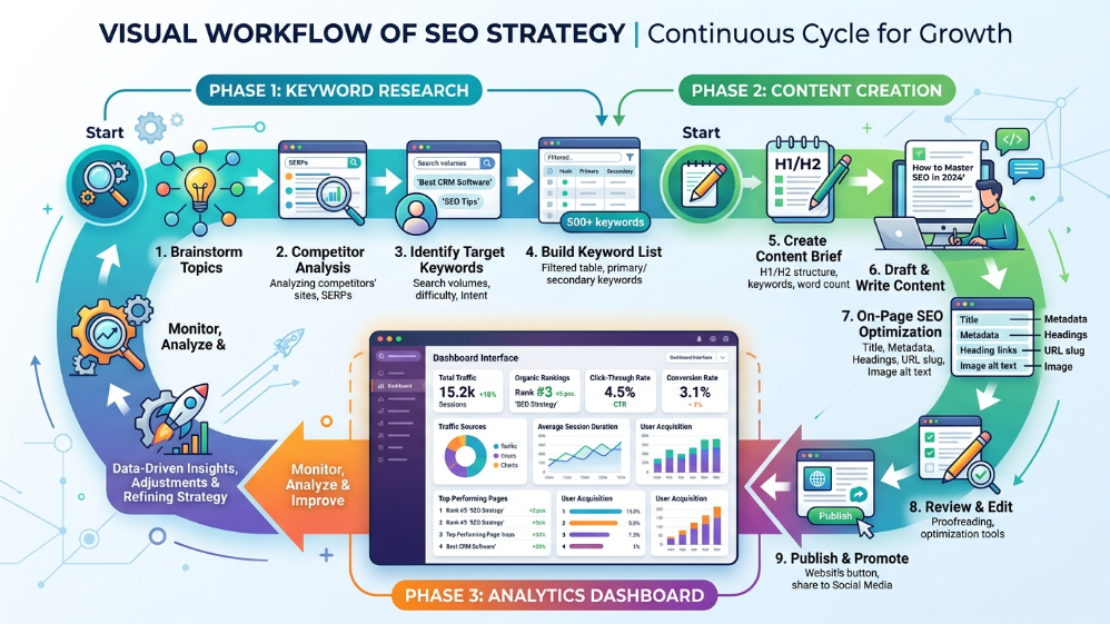 SEO strategy for business showing structured approach beyond tools
