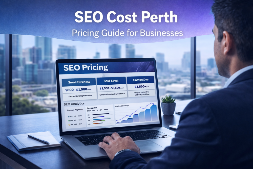 laptop displaying structured SEO workflow diagram including keyword research, content optimisation, backlinks, and analytics, viewed from user perspective, modern workspace, clean and realistic design
