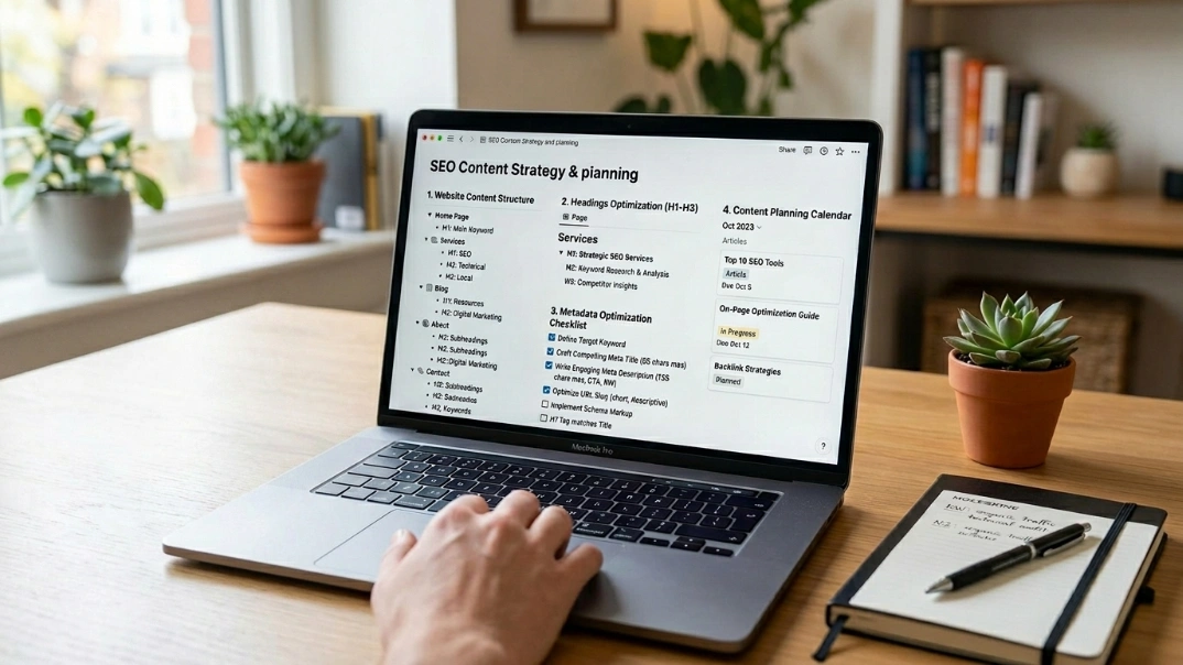 SEO content Australia on-page SEO content optimisation checklist and SEO copywriting services workflow.