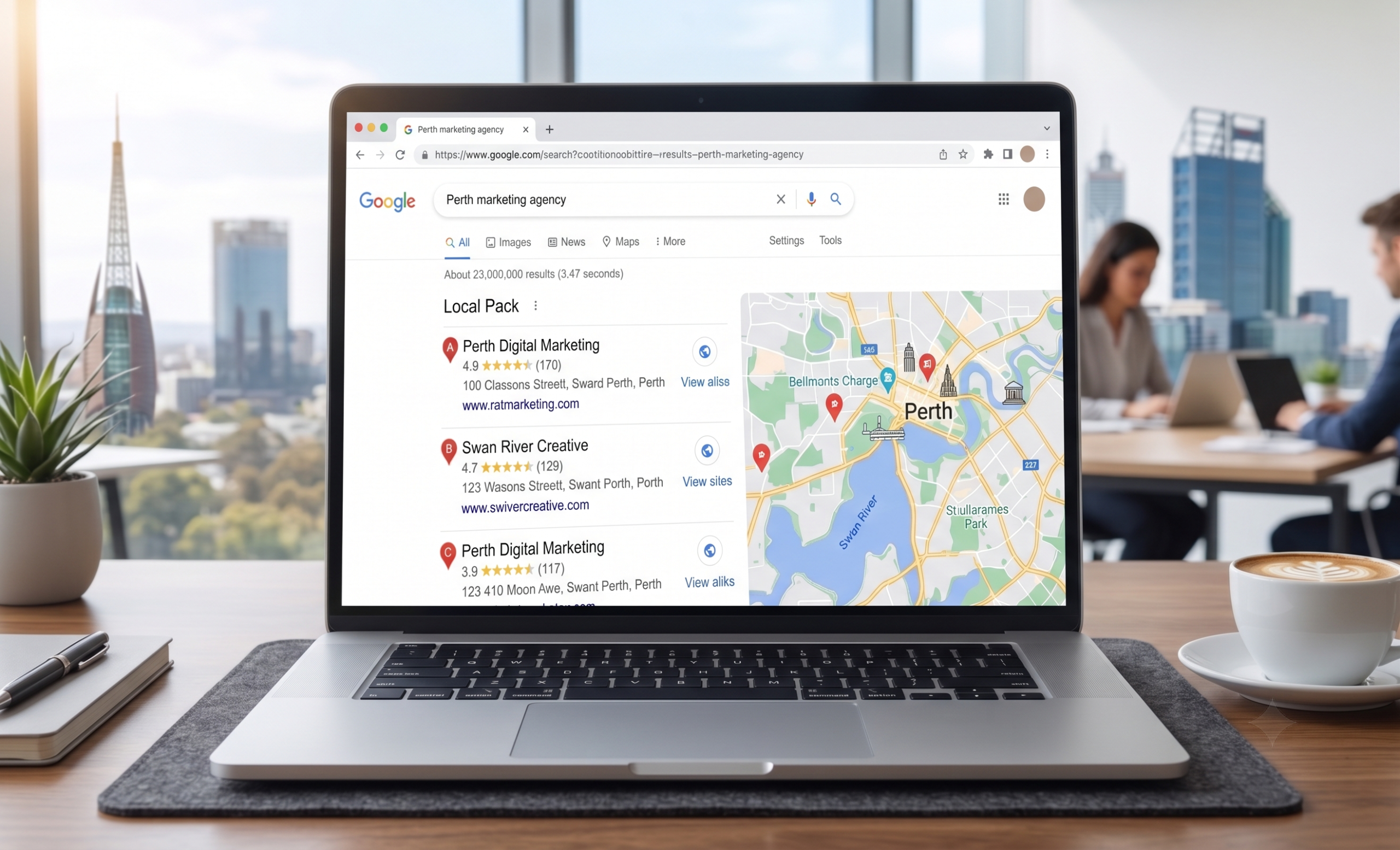 Local SEO Perth map pack ranking example on Google Search