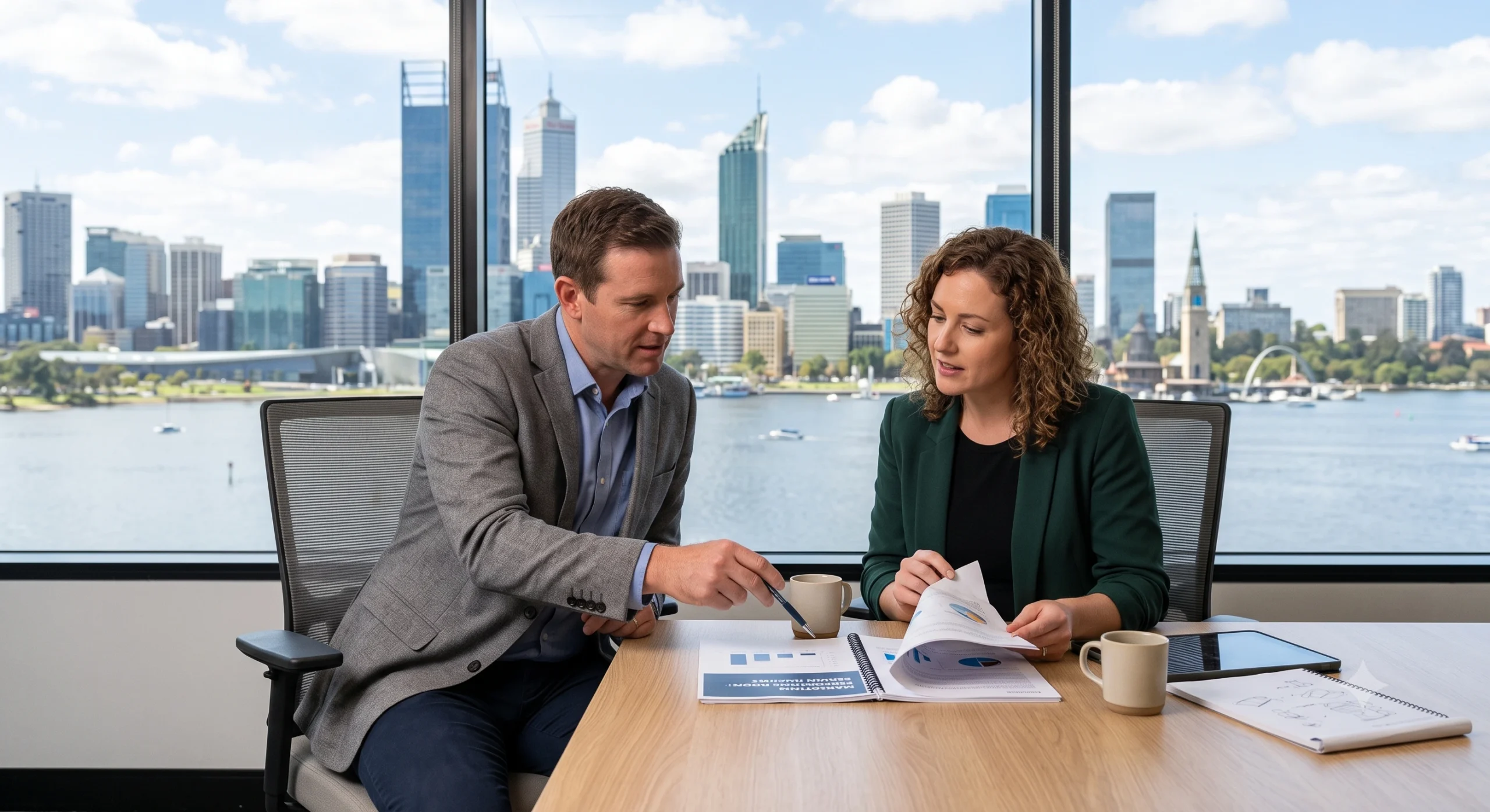  Marketing company Perth team reviewing client performance report