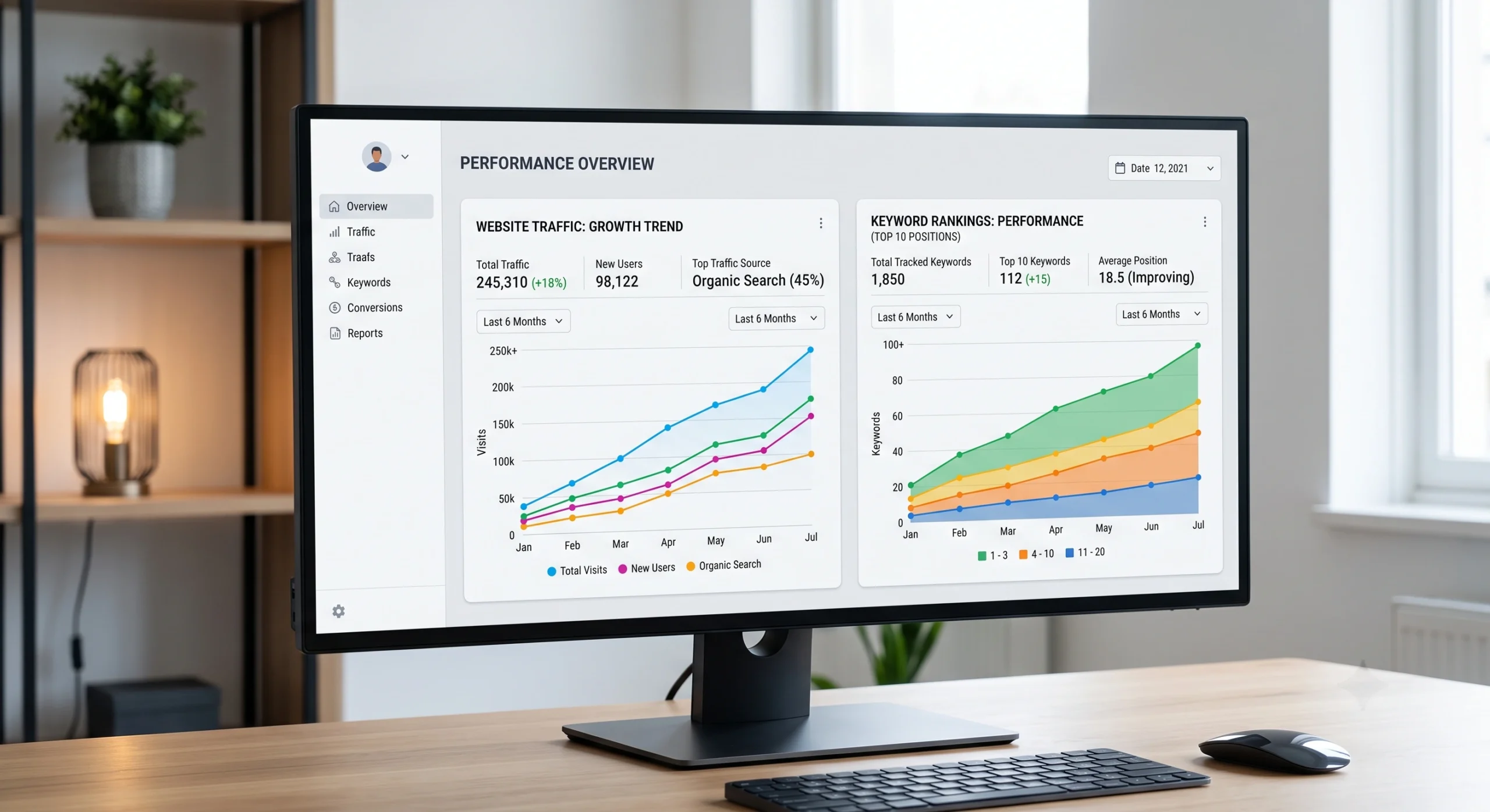 Pay per click advertising results dashboard showing campaign growth