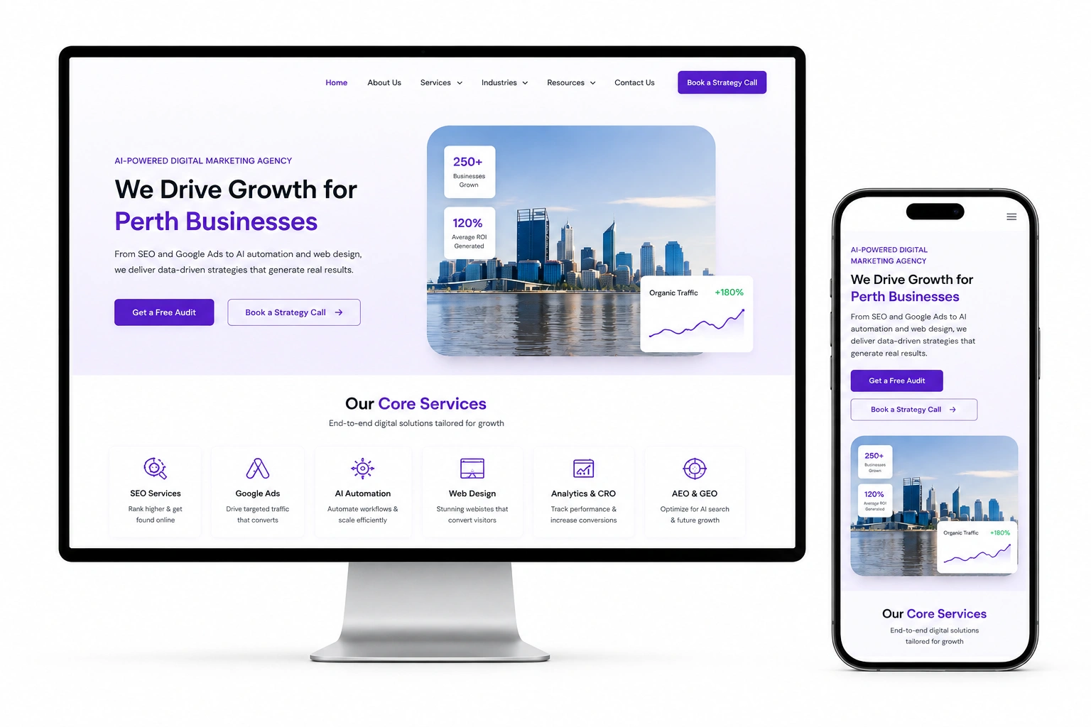 Responsive web design Perth shown across desktop and mobile devices