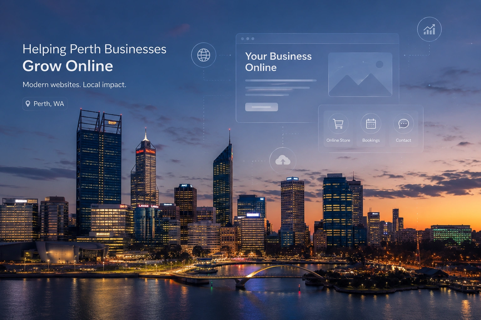 Perth CBD skyline representing local businesses investing in website design in Perth