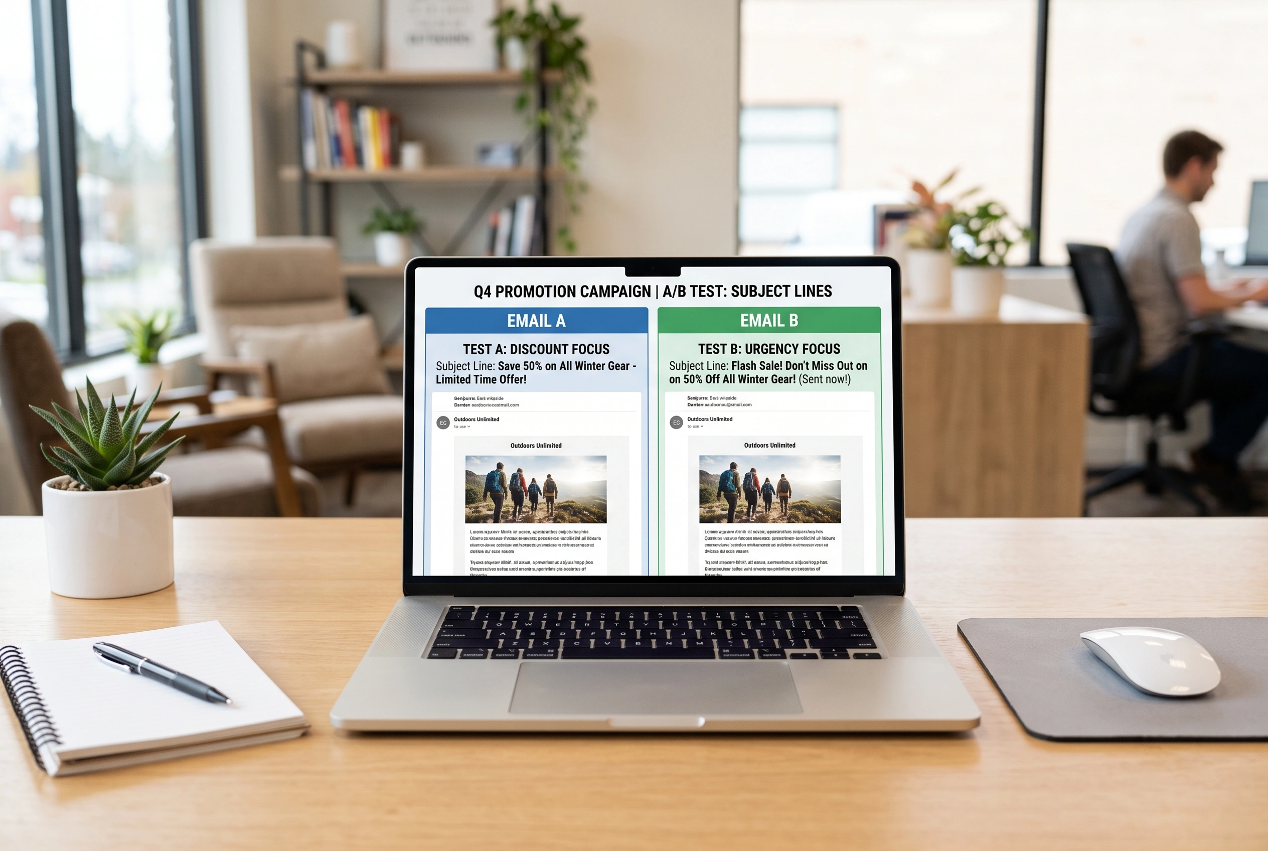 Email marketing campaigns Perth subject line testing on laptop